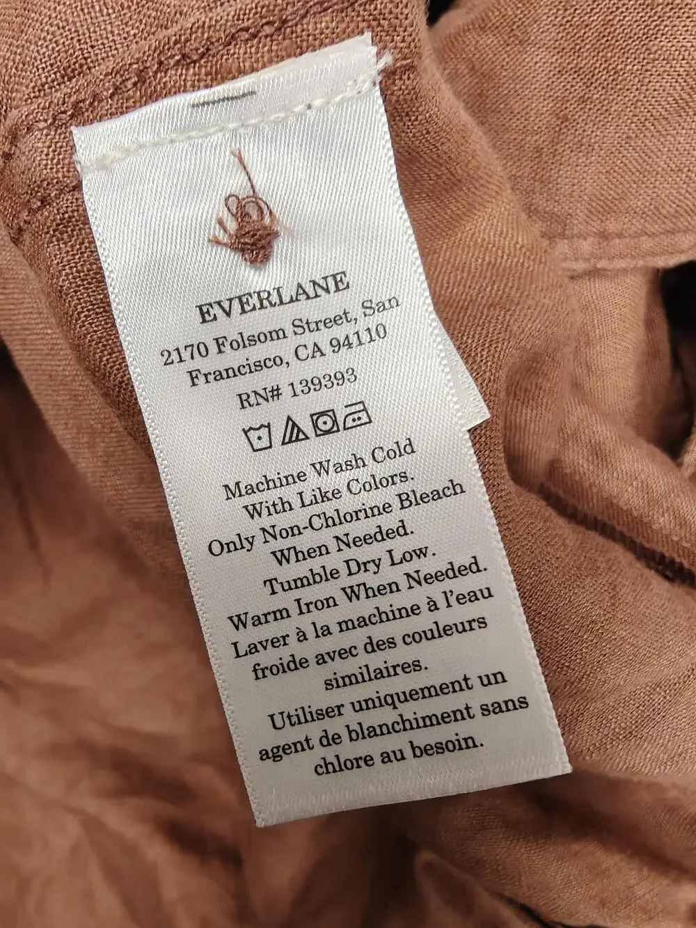 Everlane Jumpsuit Womens 16 Brown Linen Square Neck Sleeveless Wide Leg Pockets